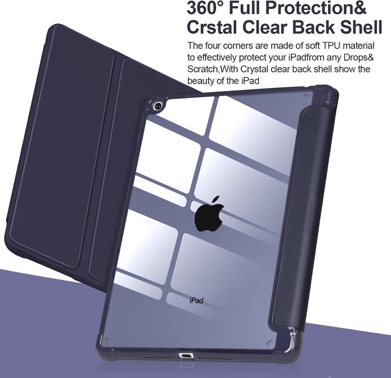 APHBZGE Case Compatible with iPad 9/8/7th Gen 10.2’’ 2019/2018/2017,Case for iPad 10.2 inch Shockproof Hard Shell Clear Cover with Pencil Holder,Auto Wake/Sleep,Navyblue - Image 4