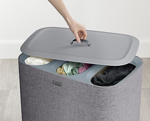Joseph Joseph Tota Trio 90 liter238 gallon Laundry Hamper Separation Basket with lid 3 Removable Washing Bags with Handles Gray - Image 3