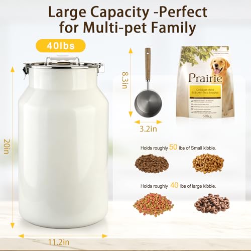 Aloxina Dog-Cat Food Storage Container 40 lb/38 Qt, Large Stainless Steel Pet Food Bin with Airtight Lid & Scoop Included, Durable 304 Metal Storage for Dogs & Cats - Image 2