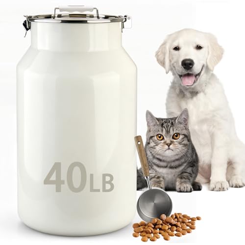 Aloxina Dog-Cat Food Storage Container 40 lb/38 Qt, Large Stainless Steel Pet Food Bin with Airtight Lid & Scoop Included, Durable 304 Metal Storage for Dogs & Cats - Image 1