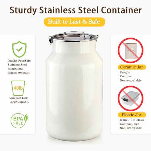 Aloxina Dog-Cat Food Storage Container 40 lb/38 Qt, Large Stainless Steel Pet Food Bin with Airtight Lid & Scoop Included, Durable 304 Metal Storage for Dogs & Cats - Image 3