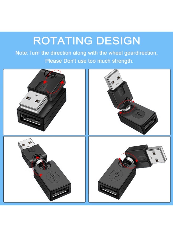هيدفانا محول USB دوار 4 قطع، محول USB قابل للدوران 360 درجة بزاوية يمنى قابل للتعديل من النوع A ذكر إلى النوع A أنثى موصل تمديد USB 2.0 - Image 2