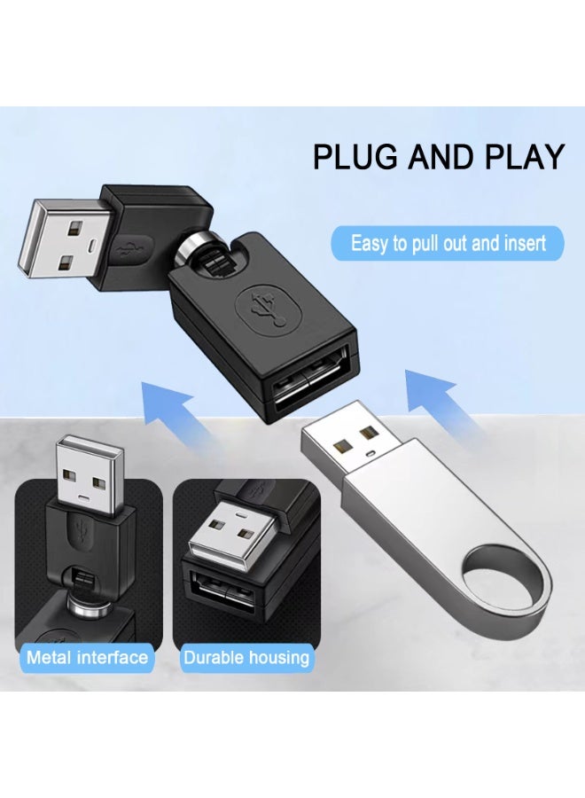 هيدفانا محول USB دوار 4 قطع، محول USB قابل للدوران 360 درجة بزاوية يمنى قابل للتعديل من النوع A ذكر إلى النوع A أنثى موصل تمديد USB 2.0 - Image 3