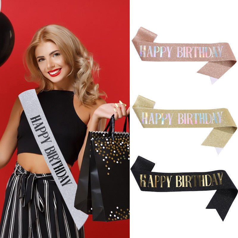 European and american new party HAPPY BIRTHDAY wedding dress with glitter cloth gilding shoulder strap BIRTHDAY dress up - Image 2
