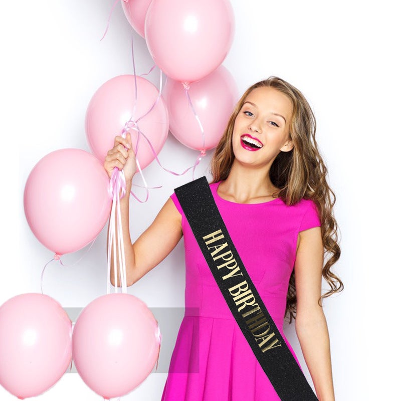 European and american new party HAPPY BIRTHDAY wedding dress with glitter cloth gilding shoulder strap BIRTHDAY dress up - Image 3
