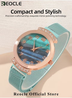 REOCLE Women's Watch Bracelet Jewelry Set with Diamond Watch & Bracelet & Emerald Necklace & Earrings & Rings Premium Crystal Accented Bangle Watch and Bracelet Set for Ladies  - Image 4