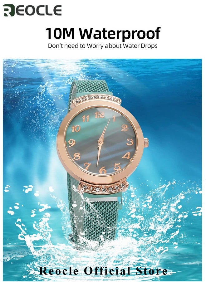 REOCLE - Women's Watch Bracelet Jewelry Set with Diamond Watch & Bracelet & Emerald Necklace & Earrings & Rings Premium Crystal Accented Bangle Watch and Bracelet Set for Ladies - Image 1