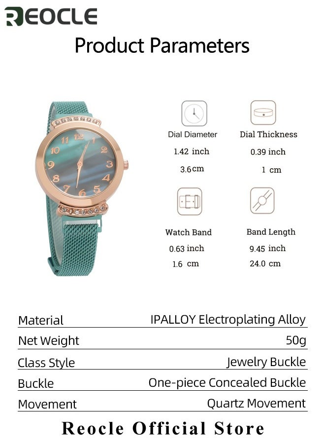 REOCLE - Women's Watch Bracelet Jewelry Set with Diamond Watch & Bracelet & Emerald Necklace & Earrings & Rings Premium Crystal Accented Bangle Watch and Bracelet Set for Ladies - Image 1