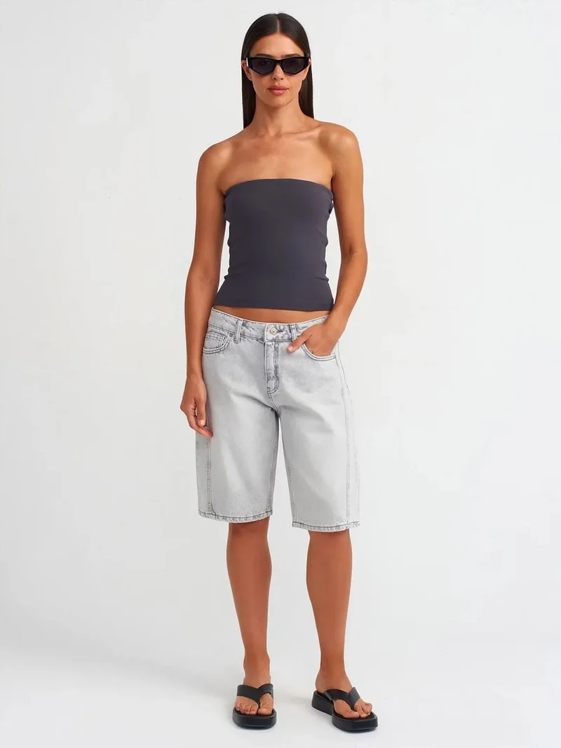 ديلفين DILVIN Women's Mid-Waist Wide-Leg Denim Shorts