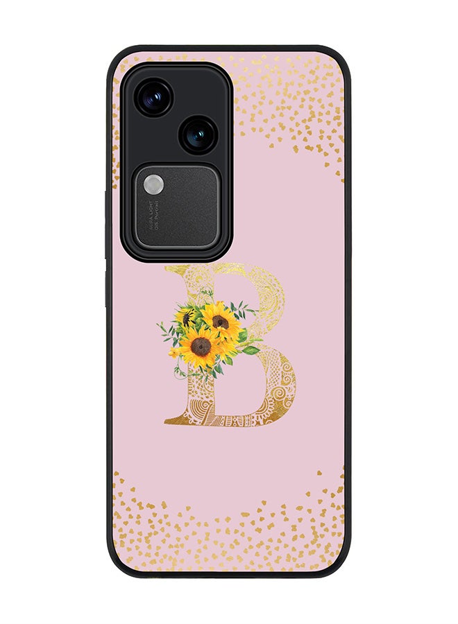 Stylizedd Rugged Black edge case for Vivo V30 5G, Flexible Cover -  Custom Monogram Initial Letter Mandala Floral Pattern Alphabet - B  (Pink ) - Image 1