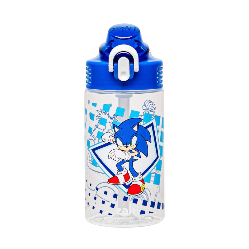 Zak Designs Sonic the Hedgehog Sage Water Bottle For School or Travel, 16oz Durable Plastic Water Bottle With Straw, Handle, and Leak-Proof, Pop-Up Spout Cover (Sonic, Eggman) - Image 1