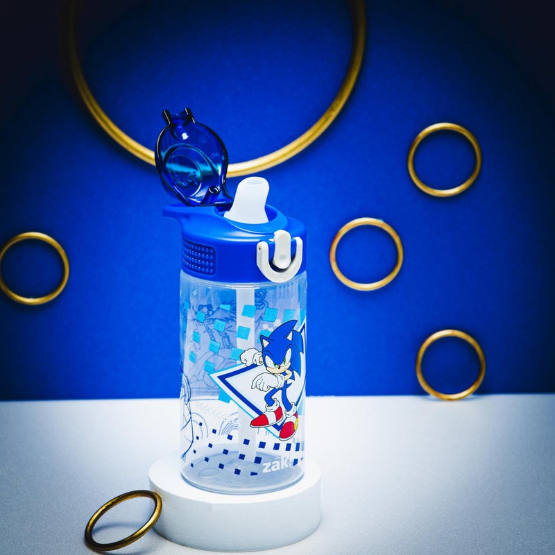 Zak Designs Sonic the Hedgehog Sage Water Bottle For School or Travel, 16oz Durable Plastic Water Bottle With Straw, Handle, and Leak-Proof, Pop-Up Spout Cover (Sonic, Eggman) - Image 3