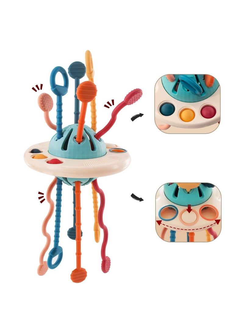Pull String Activity Toy Montessori Toys UFO Food Grade Silicone Sensory Toys for Babies Baby Toys Fine Motor Skills Gift Silicone Toy Exercise Hand Fine Movements for 1-3 Years Old - Image 1