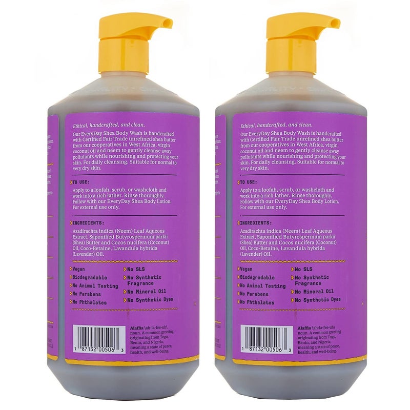 Alaffia Everyday Shea Body Wash, Naturally Helps Moisturize and Cleanse Without Stripping Natural Oils with Fair Trade Shea Butter, Neem, and Coconut Oil, Lavender, 2 Pack - 32 Fl Oz Ea - Image 2