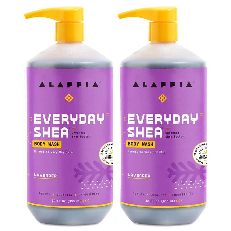 Alaffia Everyday Shea Body Wash, Naturally Helps Moisturize and Cleanse Without Stripping Natural Oils with Fair Trade Shea Butter, Neem, and Coconut Oil, Lavender, 2 Pack - 32 Fl Oz Ea - Image 1