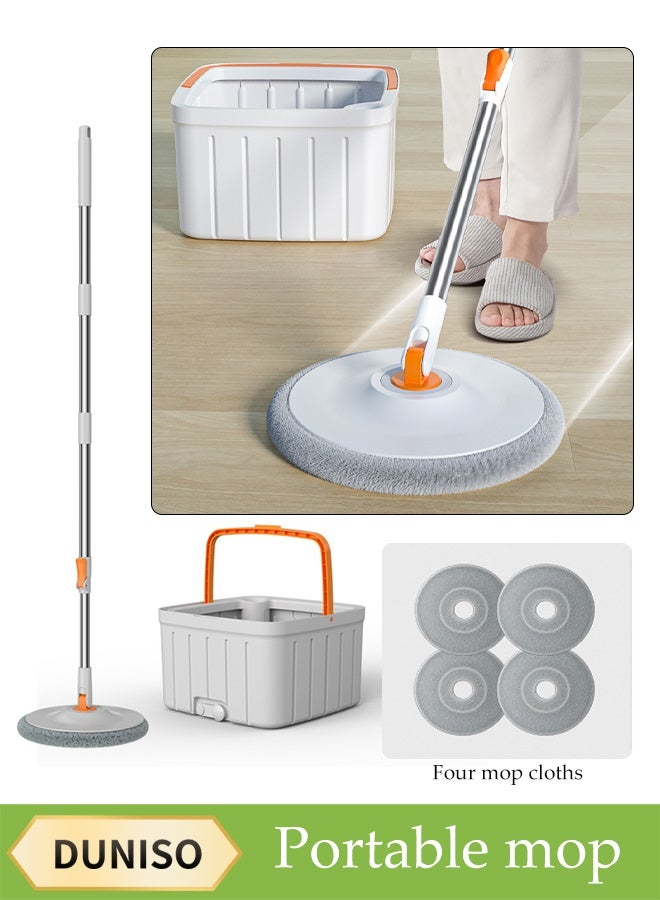 DUNISO Spin Mop and Bucket Set，Wet Dry Integrated Lazy Mop，Rotary Squeeze Mop，4 Circular Pads，Orange White  - Image 1