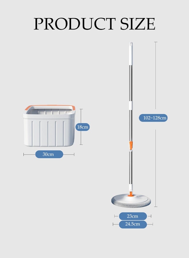 DUNISO Spin Mop and Bucket Set，Wet Dry Integrated Lazy Mop，Rotary Squeeze Mop，4 Circular Pads，Orange White  - Image 2