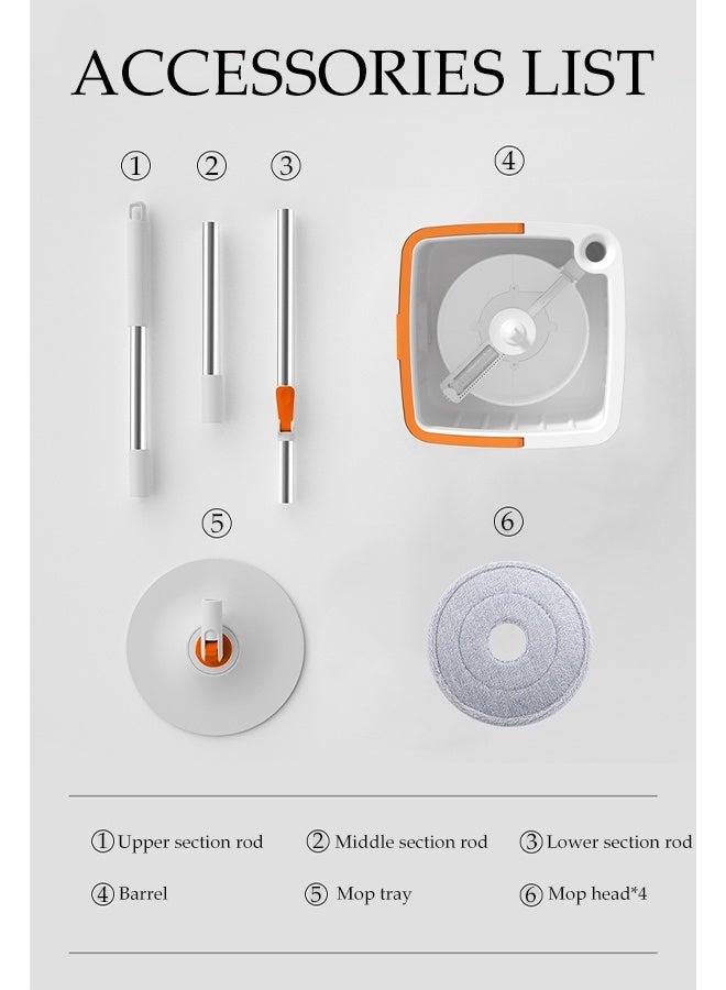 DUNISO Spin Mop and Bucket Set，Wet Dry Integrated Lazy Mop，Rotary Squeeze Mop，4 Circular Pads，Orange White  - Image 3
