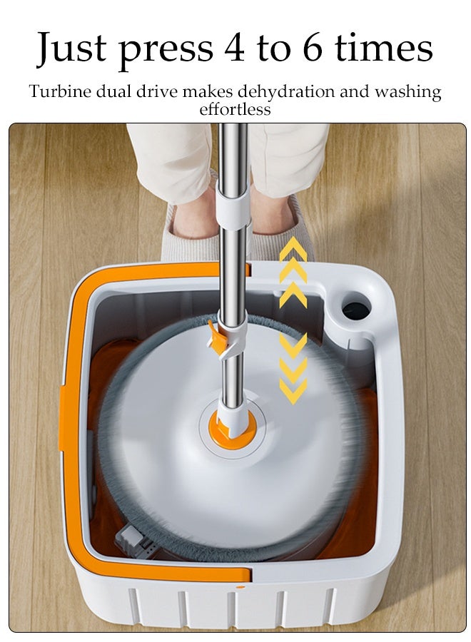 DUNISO Spin Mop and Bucket Set，Wet Dry Integrated Lazy Mop，Rotary Squeeze Mop，4 Circular Pads，Orange White  - Image 5