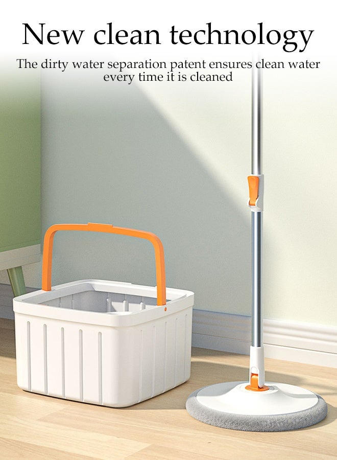 DUNISO Spin Mop and Bucket Set，Wet Dry Integrated Lazy Mop，Rotary Squeeze Mop，4 Circular Pads，Orange White  - Image 4
