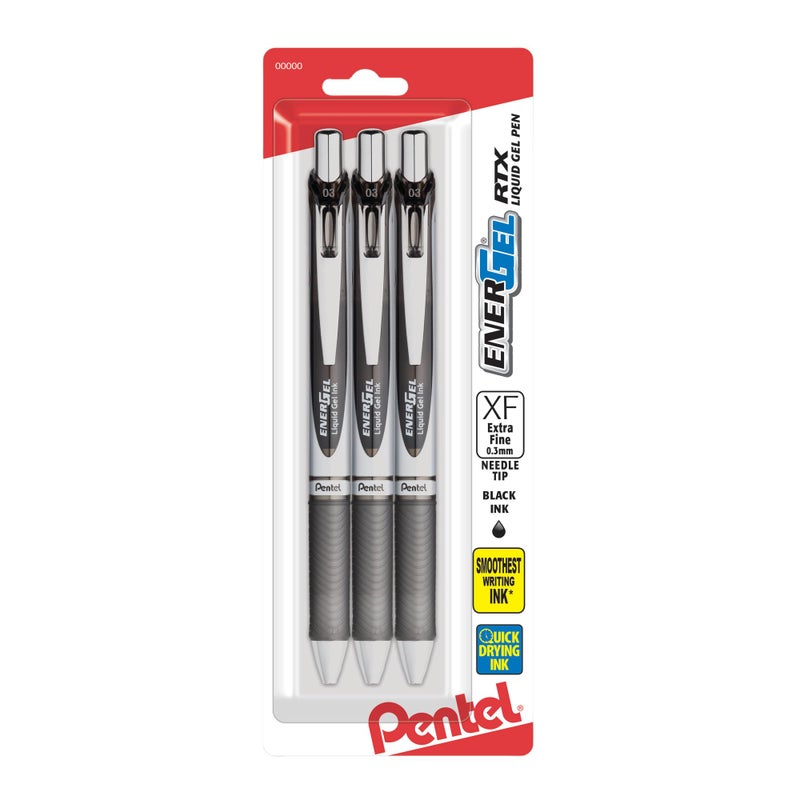 PentelÂ® EnerGel RTX Pens, 0.3 mm, Needle Point, Black Ink, Pack of 3 - Image 1
