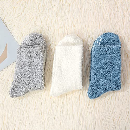 Zando Warm Fuzzy Socks with Grips Super Soft Grippy Hospital Socks -Gripper Slipper No Slip Anti Slip Non Skid Sock for Women Men Elderly for Home, Hospital, Yoga, Work H Blue/Gray/White - Image 5