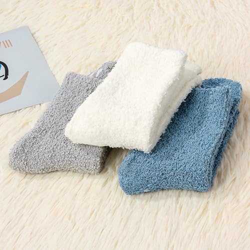 Zando Warm Fuzzy Socks with Grips Super Soft Grippy Hospital Socks -Gripper Slipper No Slip Anti Slip Non Skid Sock for Women Men Elderly for Home, Hospital, Yoga, Work H Blue/Gray/White - Image 4
