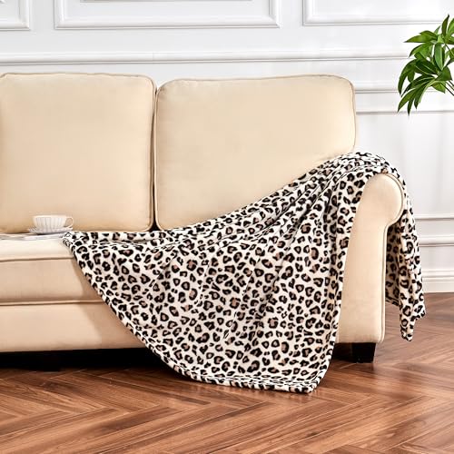 Edenleaf Leopard Print Blanket Fleece Throw for Bed Sofa Travel and Camping, Super Soft Cozy Fluffy Plush Cheetah Print Blanket for All Seasons 50"x60" (Cream) - Image 4