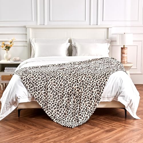Edenleaf Leopard Print Blanket Fleece Throw for Bed Sofa Travel and Camping, Super Soft Cozy Fluffy Plush Cheetah Print Blanket for All Seasons 50"x60" (Cream) - Image 5