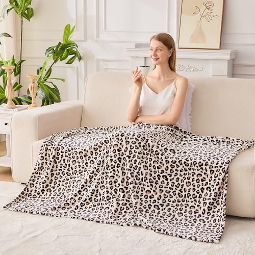 Edenleaf Leopard Print Blanket Fleece Throw for Bed Sofa Travel and Camping, Super Soft Cozy Fluffy Plush Cheetah Print Blanket for All Seasons 50"x60" (Cream) - Image 2