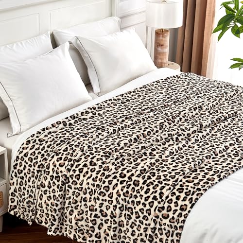 Edenleaf Leopard Print Blanket Fleece Throw for Bed Sofa Travel and Camping, Super Soft Cozy Fluffy Plush Cheetah Print Blanket for All Seasons 50"x60" (Cream) - Image 3