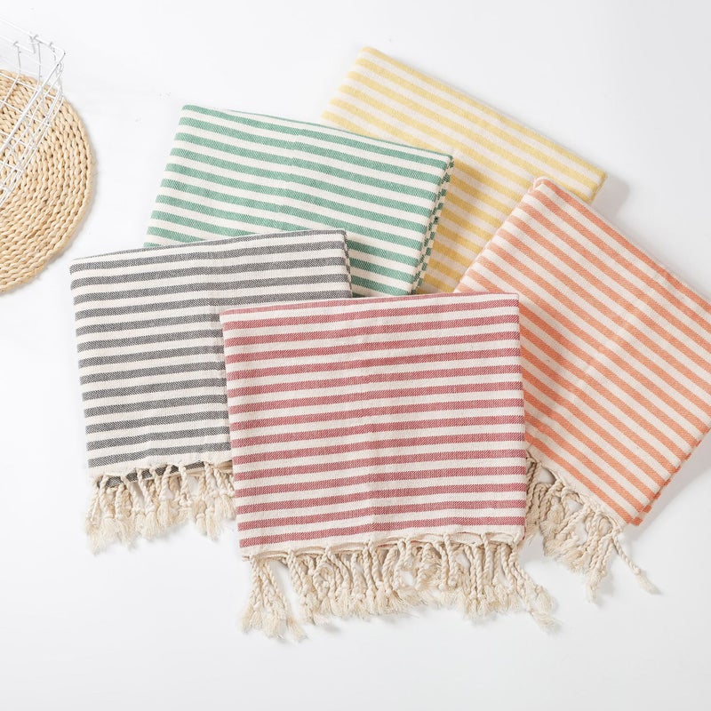 Hot Selling Customizable Turkish Tassel Beach Towel Striped Wearable Original Color Cotton Bath Towel Cushion Tablecloth(Blue 25-6, 100X180CM/360g) - Image 2
