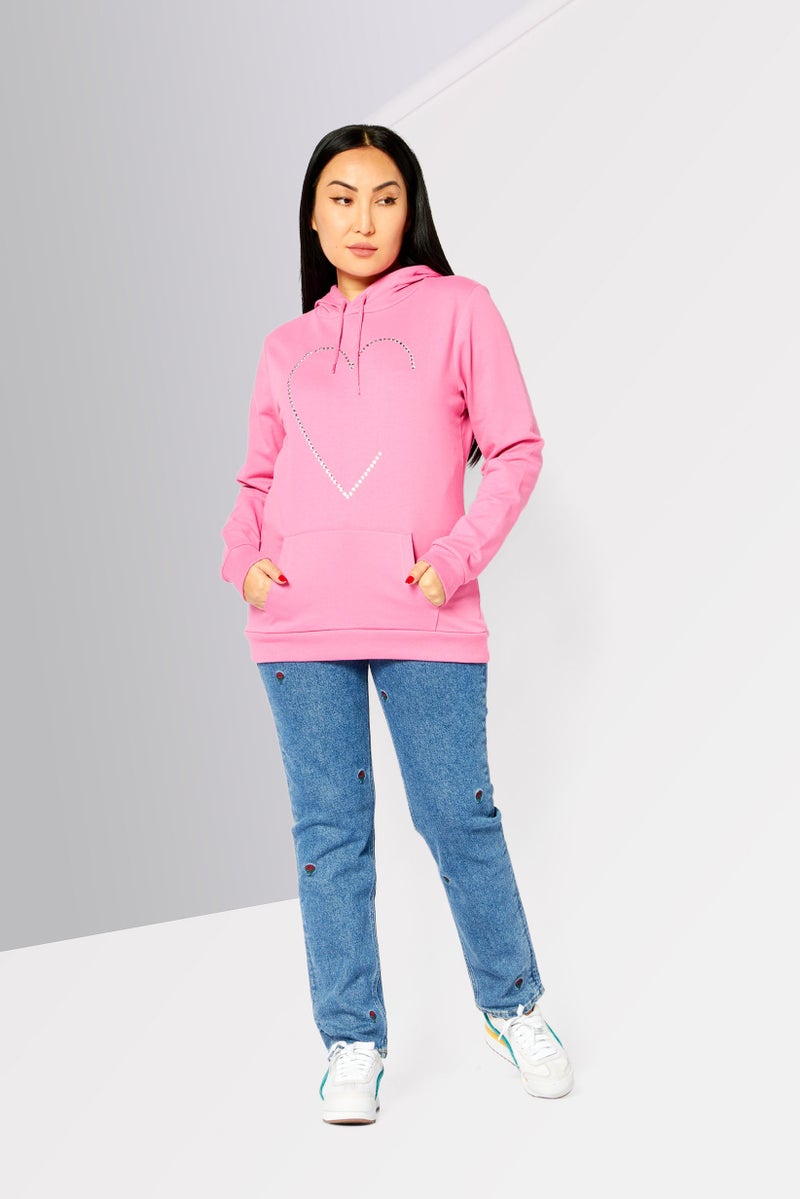 MOSCHINO Love Moschino Women Hooded Neck Rhinestone Sweatshirt, Pink - Image 2