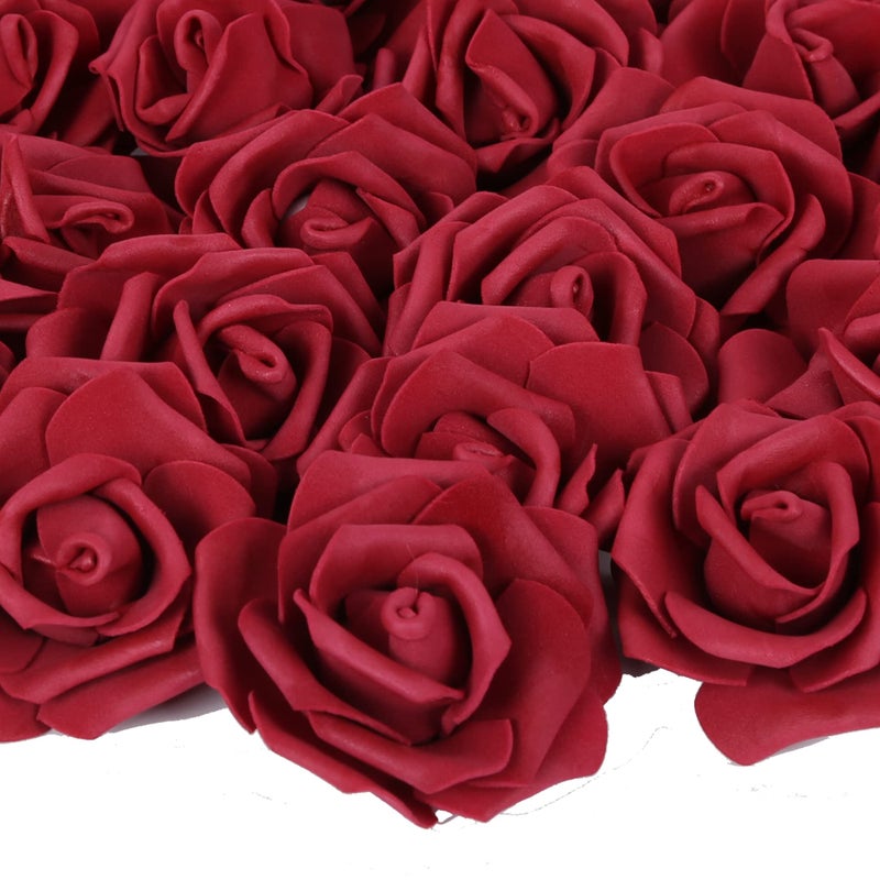 Artificial Rose Flowers100 pcs Foam Rose Bulk Burgundy Fake Flower Heads for DIY Wedding Bouquets Rose Wall Kissing Balls Bridal Shower Centerpieces Arrangements Party Tables DecorationsBurgundy
