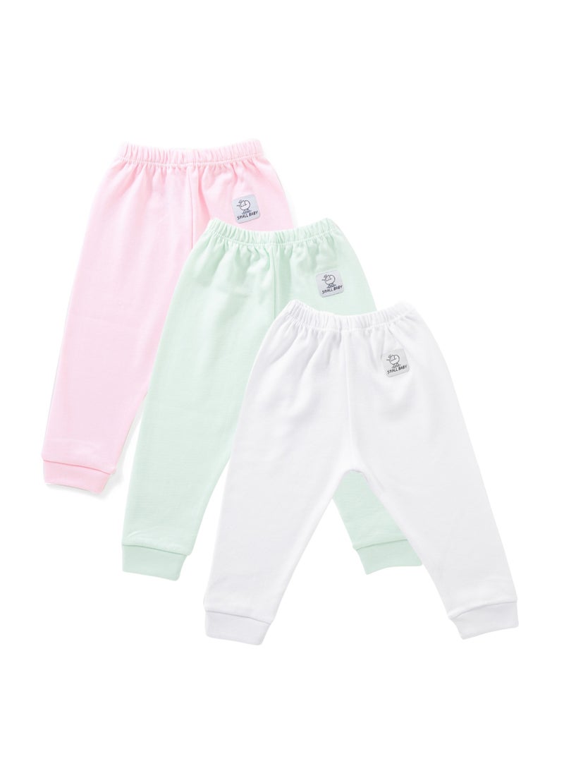 Small Baby Pack of 3 Plain Color Cotton Pants for Baby  - Image 1