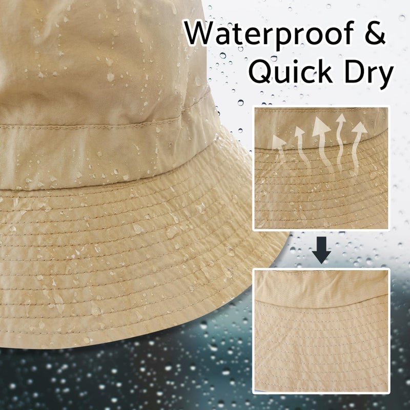 PFFY Quick Dry Waterproof Packable Bucket Hat for Women Men Outdoor Sun Hats with Detachable Chin Strap Blue (More Loose) - Image 2