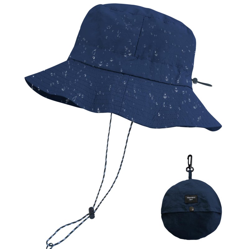PFFY Quick Dry Waterproof Packable Bucket Hat for Women Men Outdoor Sun Hats with Detachable Chin Strap Blue (More Loose) - Image 1