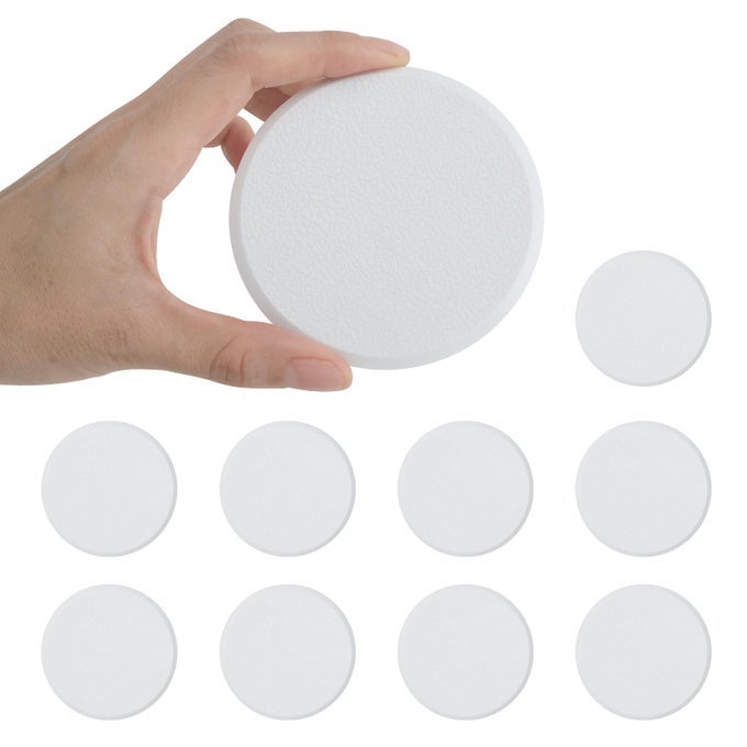 3 14 IN WALL PROTECTOR ROUND 10 PACK DOORKNOB WALL SHIELD GUARD DOOR STOP RIGID VINYL HARD WALL PROTECTION PADS WHITE WITH SELF ADHESIVE STICKER