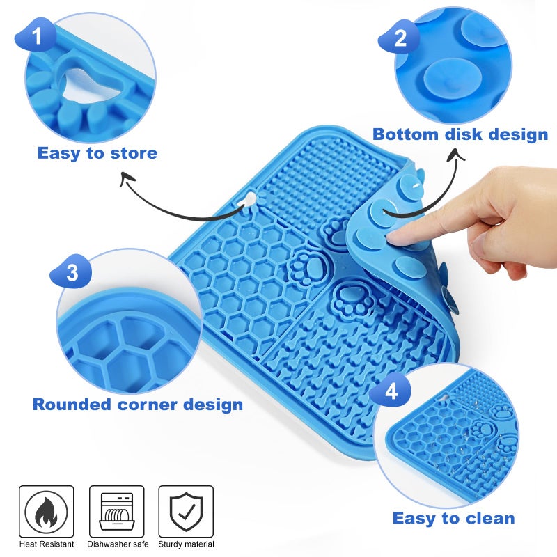 Verwohnt Lick Mat for Dogs, Dog Lick Mat with Suction Cups, Pet Food Mats and Slow Feeder Cat Bowl for Dog Anxiety Relief Pet Enrichment Toys for Bathing Station and Cat Grooming 2 Pack (Blue & Orange) - Image 3