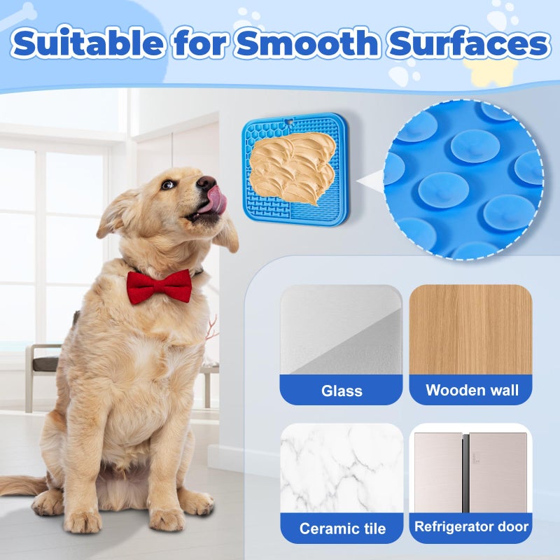 Verwohnt Lick Mat for Dogs, Dog Lick Mat with Suction Cups, Pet Food Mats and Slow Feeder Cat Bowl for Dog Anxiety Relief Pet Enrichment Toys for Bathing Station and Cat Grooming 2 Pack (Blue & Orange) - Image 4