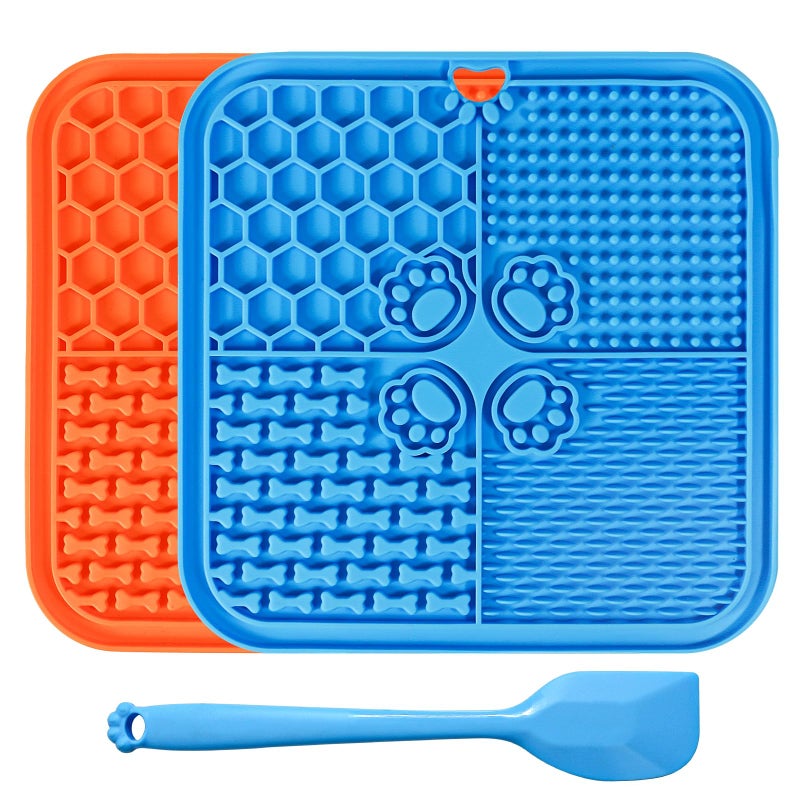 Verwohnt Lick Mat for Dogs, Dog Lick Mat with Suction Cups, Pet Food Mats and Slow Feeder Cat Bowl for Dog Anxiety Relief Pet Enrichment Toys for Bathing Station and Cat Grooming 2 Pack (Blue & Orange) - Image 1