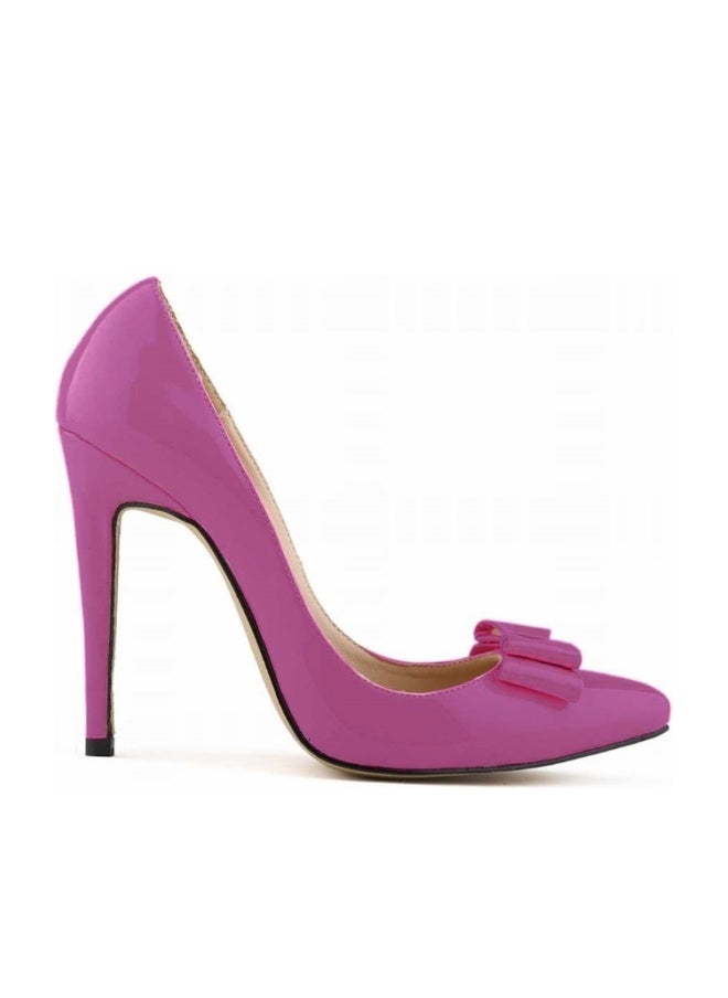 Loquat Ladylike Versatile Pointed Toe Candy Color Bow Stiletto Heels Purple - Image 1