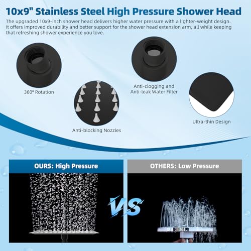 Hibbent All Metal Shower Head, 10'' High Pressure Rain Shower Head/Handheld Showerhead Combo with 16'' Adjustable Arc-shaped Extension Arm, 10 Sprays, 71'' Hose, Showerhead Holder, Oil Rubbed Bronze - Image 4