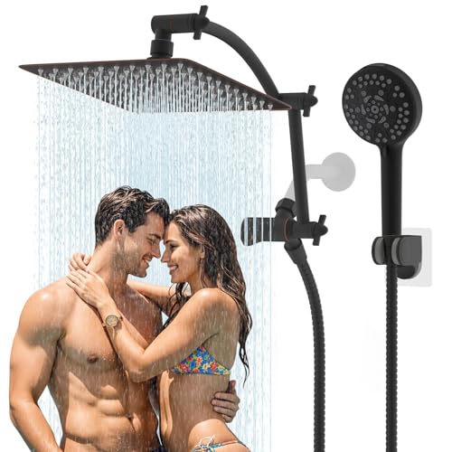 Hibbent All Metal Shower Head, 10'' High Pressure Rain Shower Head/Handheld Showerhead Combo with 16'' Adjustable Arc-shaped Extension Arm, 10 Sprays, 71'' Hose, Showerhead Holder, Oil Rubbed Bronze - Image 1