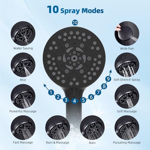Hibbent All Metal Shower Head, 10'' High Pressure Rain Shower Head/Handheld Showerhead Combo with 16'' Adjustable Arc-shaped Extension Arm, 10 Sprays, 71'' Hose, Showerhead Holder, Oil Rubbed Bronze - Image 5