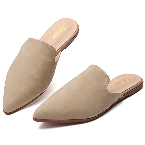 Tilocow Mules for Women Flats Pointed Toe Slip On Backless Loafers Flat Mule Business Casual Shoes Slides - Image 1