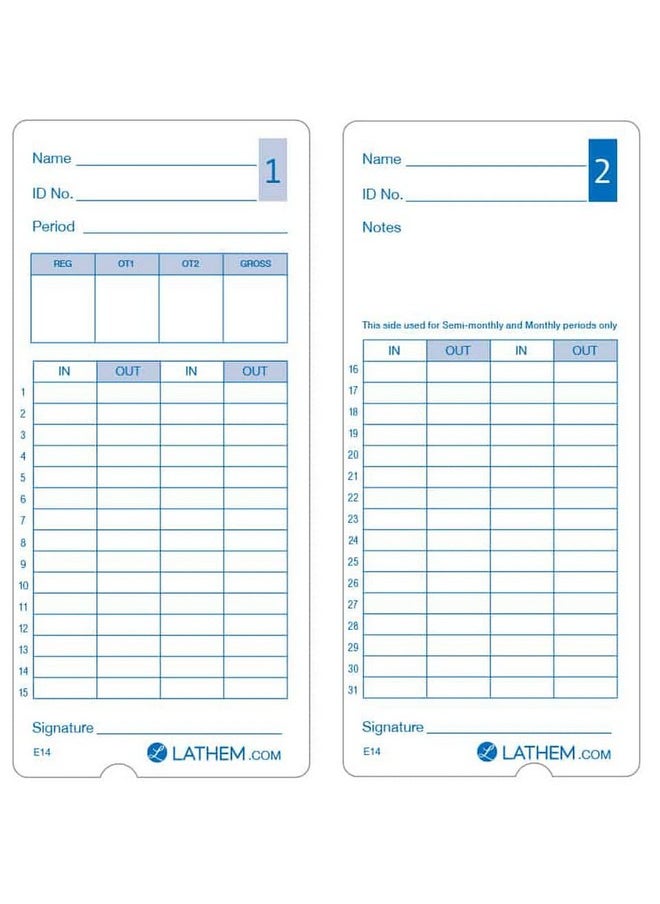 Lathem E14100 E14-100 Time Cards, Bi-Weekly/Monthly/Semi-Monthly/Weekly, Two Sides, 7-Inch  - Image 2