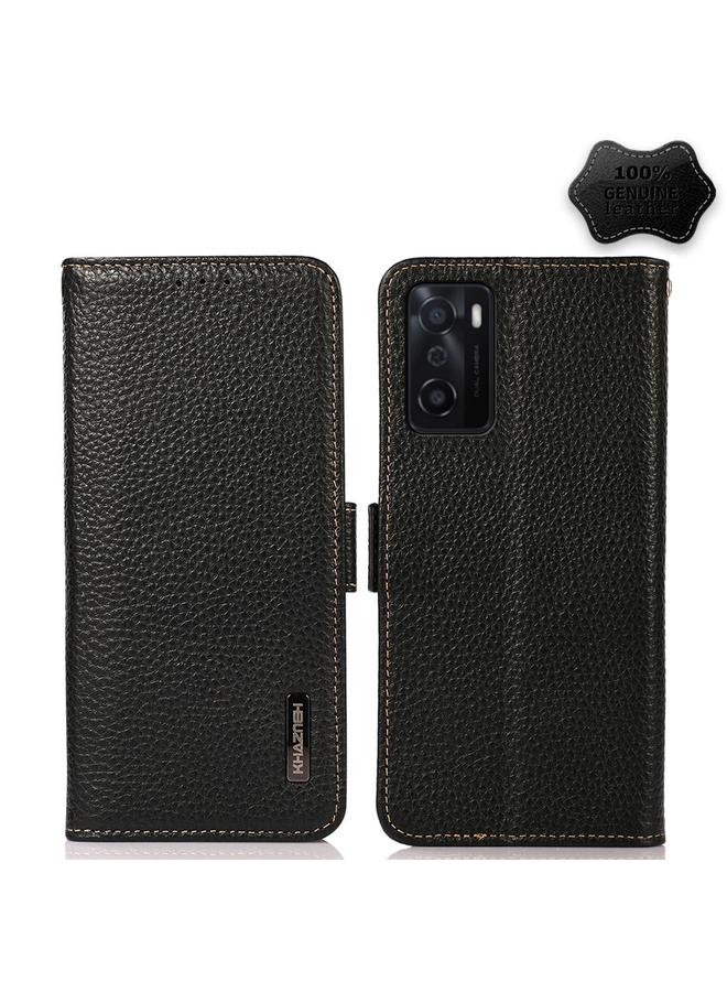 اس-توب جراب لهاتف OPPO A55s 5G إصدار JP من KHAZNEH، جراب جلد أصلي من الليتشي بمغناطيس جانبي بتقنية RFID - Image 1