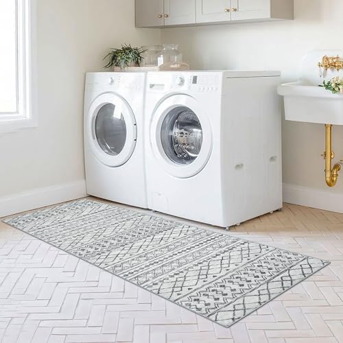 KUTA Moroccan Washable Hallway Runner Rug, 2x6 Non-Slip Vintage Grey Boho Rugs Kitchen Runners Ultra Soft Distressed Geometric Floor Carpet for Bedroom Laundry Living Room - Image 4