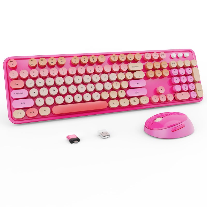 Nowlike Wireless Keyboard and Mouse Combo Retro Typewriter Keyboard with Round Keycaps FullSize Ergonomic Red Ideal for Windows PC Home Office and College Wireless Keyboard Mouse Combo - Image 2
